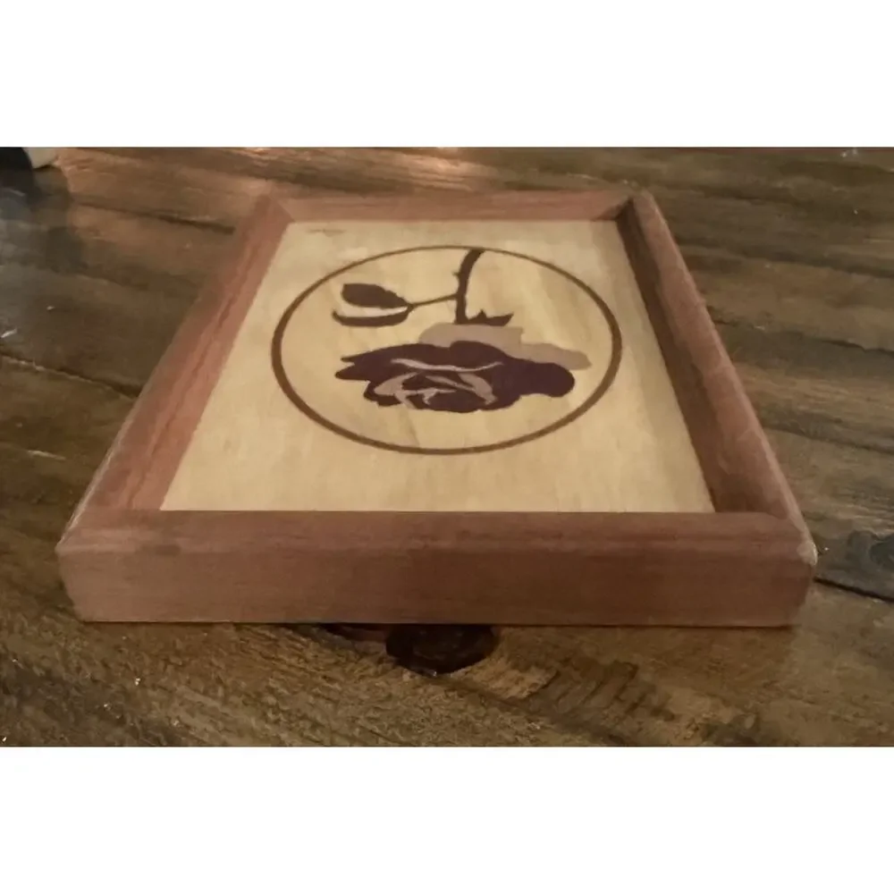 Handmade Framed Hudson River Wood Marquetry Inlay By Jeff Nelson - Red Rose #36
